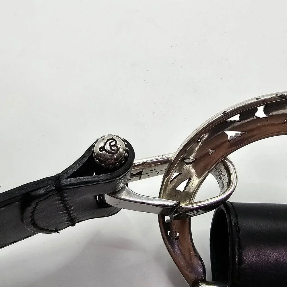Brighton Braided‎ Leather Belt Black Horseshoe Heart Buckle Womens ML 32